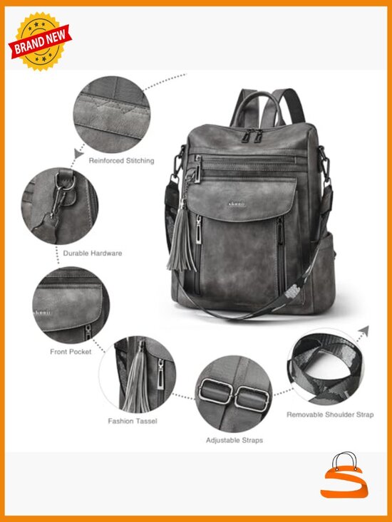 Faux Leather Convertible Backpack Purse - Travel Shoulder Bag with Wristlet main image 2